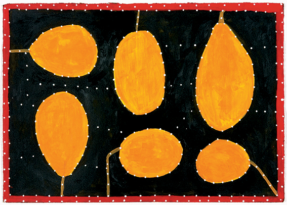 Ngarra, Stars and Moon Phases, 2005, synthetic polymer paint on paper, 50 x 70 cm, courtesy Indigenart, Mossenson Galleries, Perth and Melbourne. 