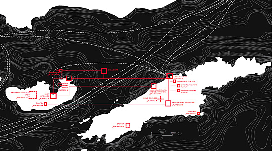 Mapping of the Eleven Plateaus on Hydra's and Dokos’ map, designed by landscape architect Io Karydi.