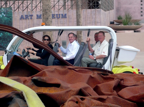 Jeremy Deller, It Is What It Is, 2009, view of the car on tour. Image courtesy the artist.