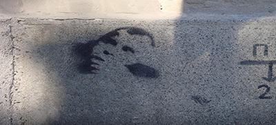 Graffiti image: stencil – “replica” of the campaign billboard photograph of the populist leader of right-centrist party GERB, Mr. Boyko Borissov (PM of Bulgaria 2009-2013). Downtown Sofia. Image Source: Kiril Avramov
